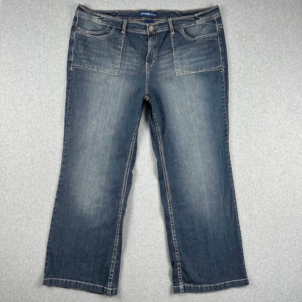 Avenue Jeans Womens Size 24 Plus Wide Leg Cropped Blue Denim Pants Distressed